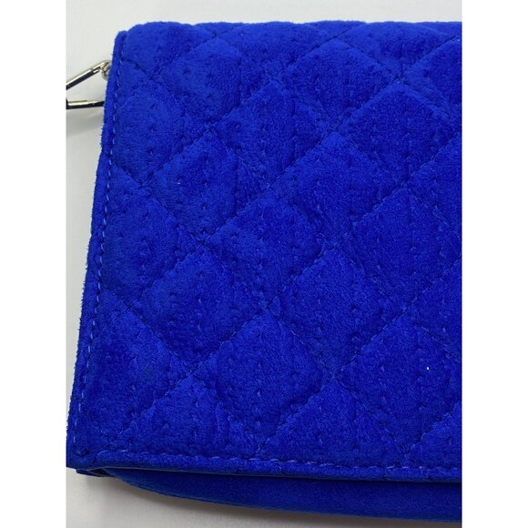Royal Blue Quilted Velvet feel  Clutch Wristlet With Chain Strap & Turn Lock Clo - Picture 7 of 15